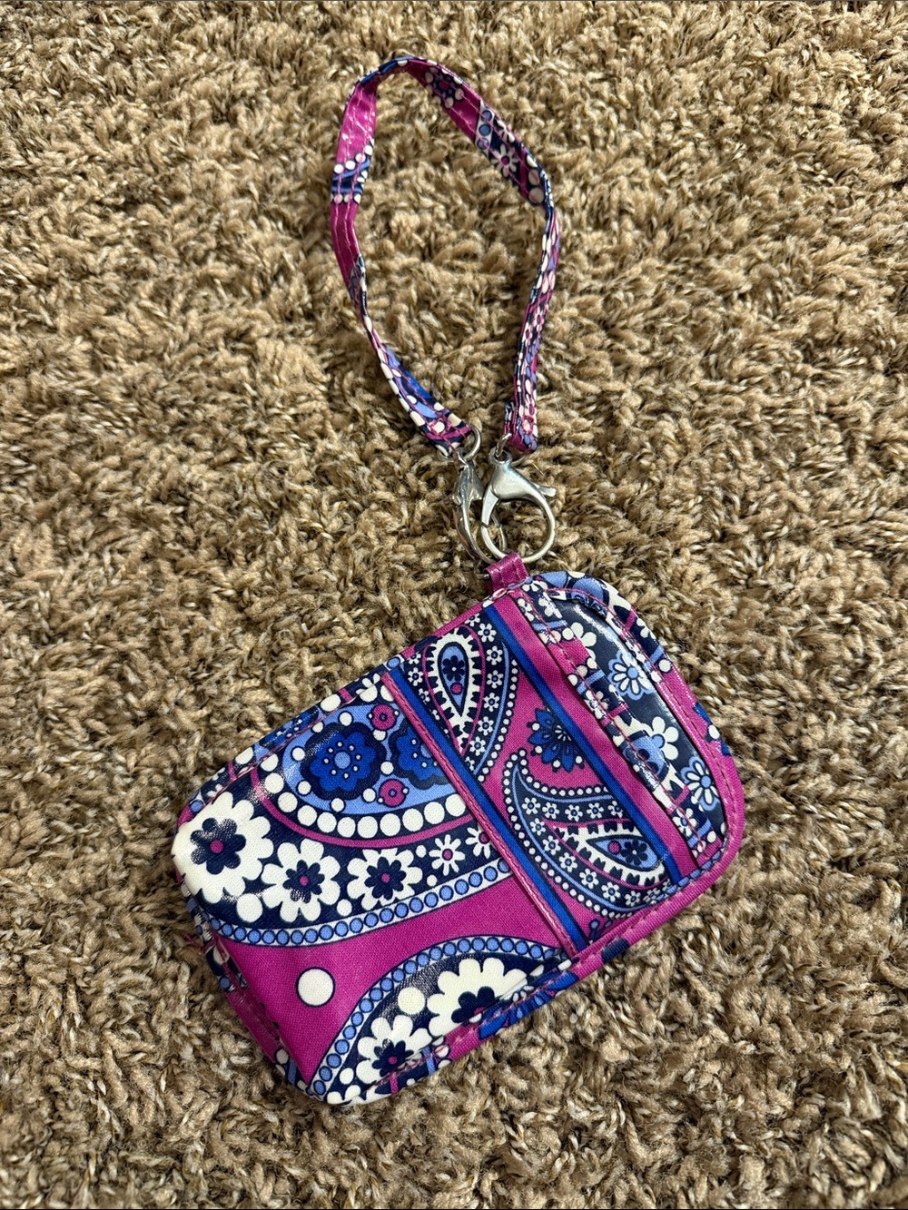 Vera Bradley Pink & Navy Paisley Wristlet Card Case with Strap